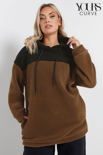 Yours Curve Brown Colourblock Teddy Hoodie (F13670) | £31