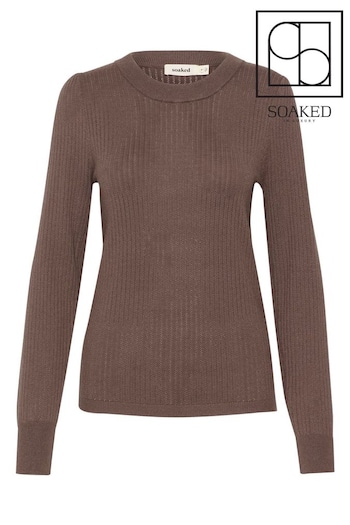 Soaked in Luxury Spina Slim Fit Crew Neck Brown Pullover Jumper (F15919) | £60