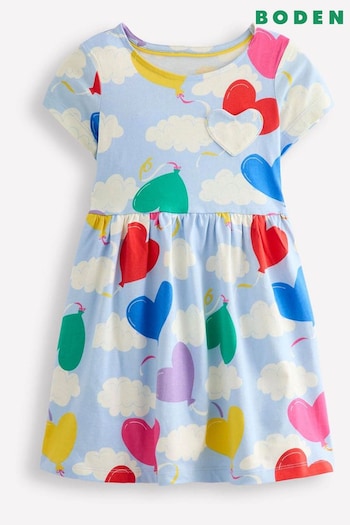 Boden Blue 100% Cotton Heart Pocket Fun Jersey Dress (F17269) | £21 - £23