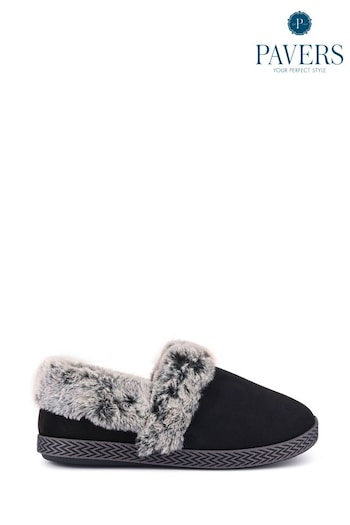 Pavers Black Warm Lined Memory Foam Slippers (F19654) | £25