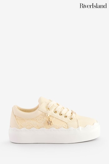 River Island Cream Girls Scallop Lace Plim Trainers (F20564) | £22