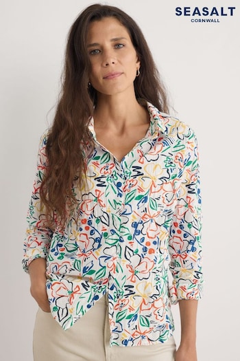 Seasalt Cornwall White/Green Multi Larissa 100% Organic Cotton Shirt (F25237) | £50