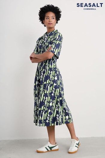 Seasalt Cornwall Green Wild Liquorice 100% Organic Cotton Midi Shirt Dress (F25251) | £80