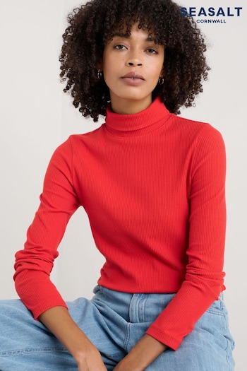 Seasalt Cornwall Red Hazel Rib Top in GOTS Certified Jersey (F25379) | £33