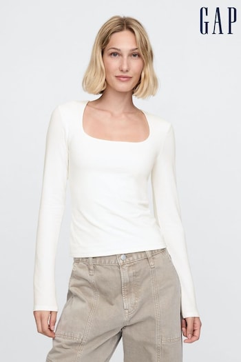 Gap White CloseKnit Jersey Square-Neck Long Sleeve Top (F25517) | £20