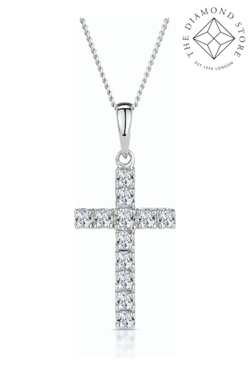 The Diamond Store White Lab Diamond Cross Necklace Pendant 0.22ct set in 925 Silver (F26881) | £185