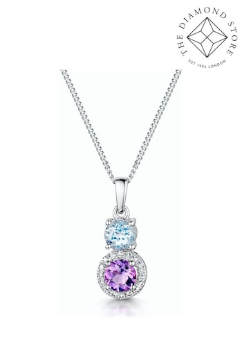 The Diamond Store 9K White Gold Purple Amethyst Blue Topaz and Diamond Pendant Necklace (F26931) | £249