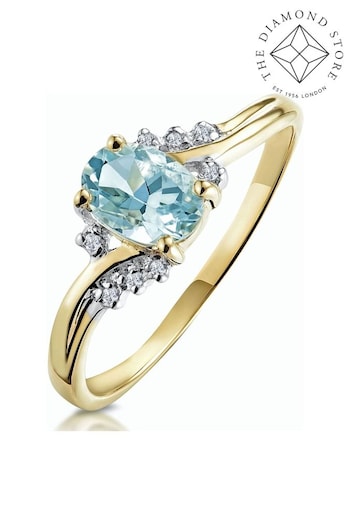 The Diamond Store 9K Gold 0.70ct Aquamarine and Diamond Ring (F27045) | £235