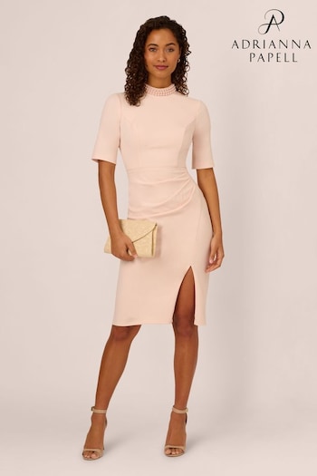 Adrianna Papell Pink Embellished Crepe Short Dress (F27782) | £169