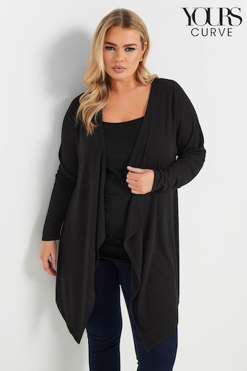 Yours Curve Black Waterfall Ribbed Cardigan (F30388) | £26