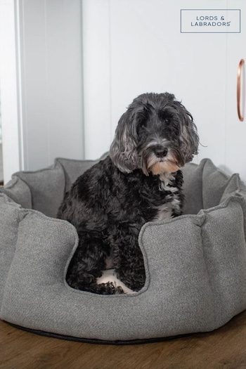 Lords and Labradors Pewter High Sided Herringbone Tweed Dog Bed (F64457) | £115 - £175