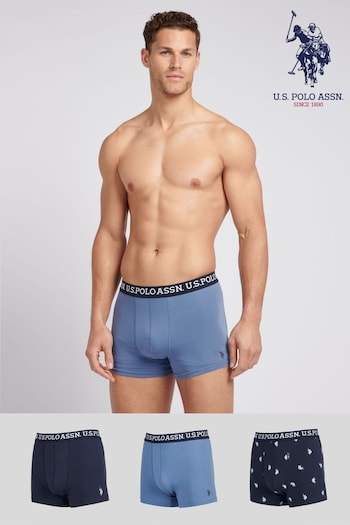 U.S. Polo black Assn. Mens Blue Mixed Boxer Shorts 3 Pack (G23648) | £35