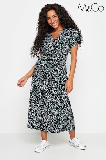 M&Co Black Petite Ditsy Floral Print Button Down Dress (G47864) | £34