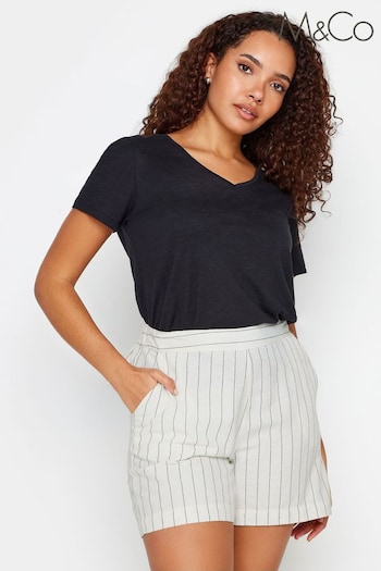M&Co Cream Ivory White Stripe Print Linen Shorts (G60804) | £27