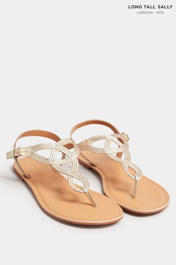 Long Tall Sally Gold LTS Gold Leather Swirl Toe Post Flat Sandals In Standard Fit (G61670) | £45
