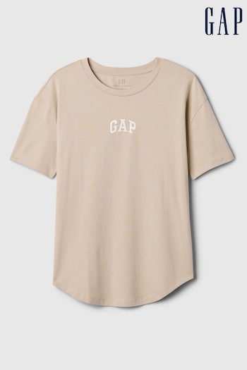 Gap Beige Organic Cotton Arch Logo Short Sleeve T-Shirt (H08431) | £18