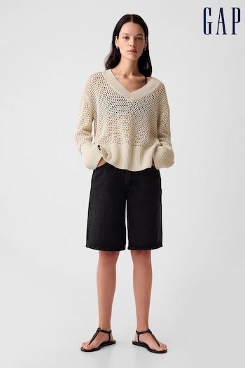 Gap Beige Cotton 24/7 Split-Hem Crochet Jumper (H35529) | £40