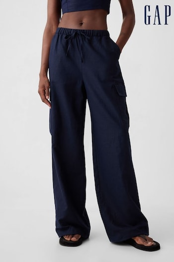 Gap Blue Linen Cotton Blend Cargo Trousers (H50318) | £55