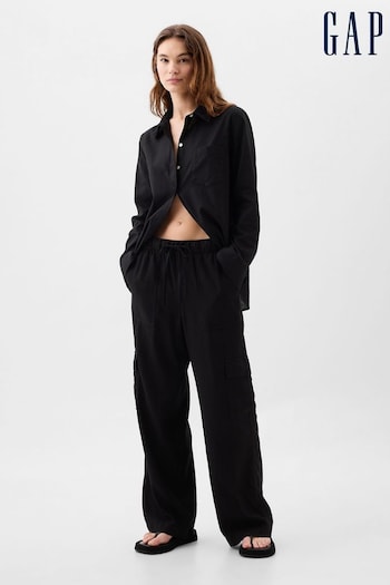 Gap Black Linen Blend Wide Leg Cargo Pull On Trousers Extreme (H56190) | £40