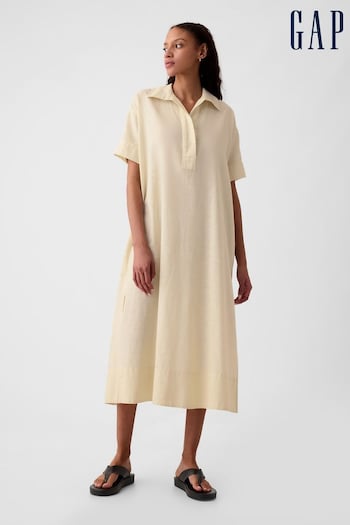 Gap Cream Linen-Cotton Short Sleeve Maxi insert Dress (H63954) | £65