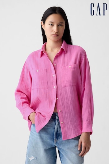 Gap Pink Crinkle Cotton Long Sleeve Oversize Shirt (H67922) | £35