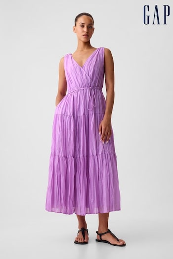 Gap Purple Pleated Tiered V Neck Maxi Dress (H74611) | £75