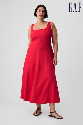 Gap Red Linen Blend Square Neck Midi Dress (H75268) | £65