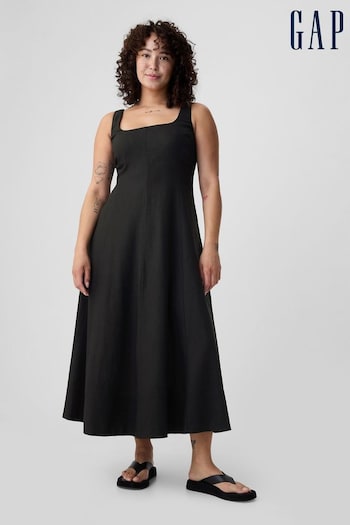Gap Black Linen Blend Square Neck Midi Dress (H75737) | £65