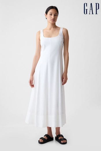 Gap White Linen Blend Square Neck Midi Dress (H76290) | £65