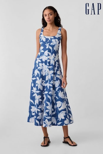 Gap Blue Linen Blend Square Neck Midi Dress (H77865) | £65