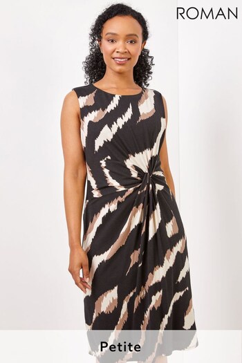 Roman Black Petite Animal Print Twist Waist Tunic Dress (K00587) | £38