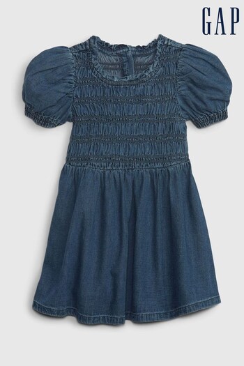Gap Blue Puff Sleeve Smocked Denim Dress with Washwell (K00635) | £25