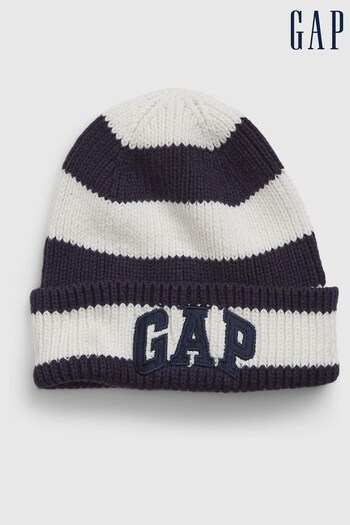 Gap Navy Stripe Organic Cotton Arch Logo Beanie (K00644) | £12