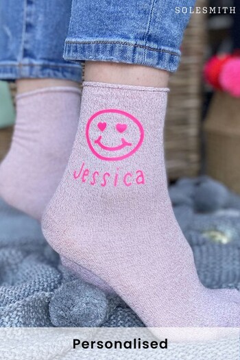 Personalised Heart Eyes Neon Smiley Face Socks by Solesmith (K00701) | £15