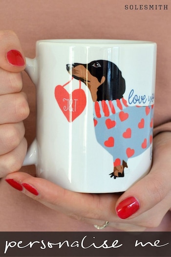 Personalised Love You Long Time Sausage Dog Mug by Solesmith (K00714) | £15