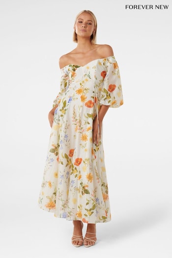 Forever New Cream Multi Venice Maxi Sun Dress with Linen (K00721) | £140