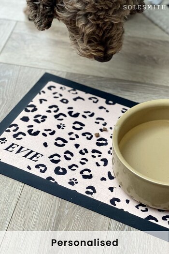 Personalised Pet Bowl Mat With Leopard Print by Solesmith (K00722) | £22