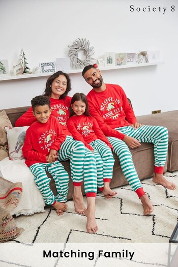 Society 8 Red & Green 'Believe in your Elf' Mens Matching Family Christmas Pyjama Set (K00828) | £26