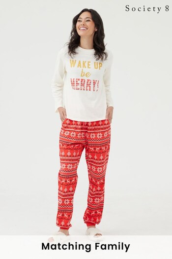 Society 8 White & Red 'Wake Up Be Merry' Womens Matching Family Christmas Pyjama Set (K00839) | £24