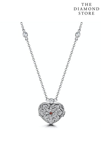 The Diamond Store Brown Garnet January Birthstone Vintage Locket Necklace With Topaz in Silver (K00978) | £119
