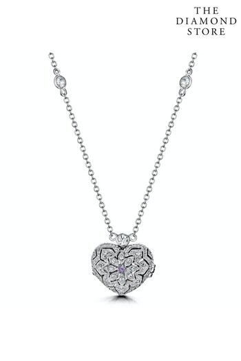 The Diamond Store Purple Amethyst February Birthstone Vintage Locket Necklace Topaz in Silver (K00980) | £119