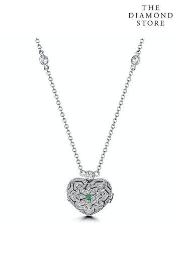 The Diamond Store Green Emerald May Birthstone Vintage Locket Necklace Topaz in Silver (K00982) | £129