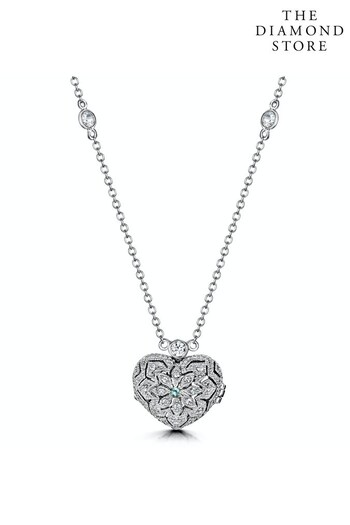 The Diamond Store Blue and White Topaz November Birthstone Locket Necklace in Silver (K00989) | £119