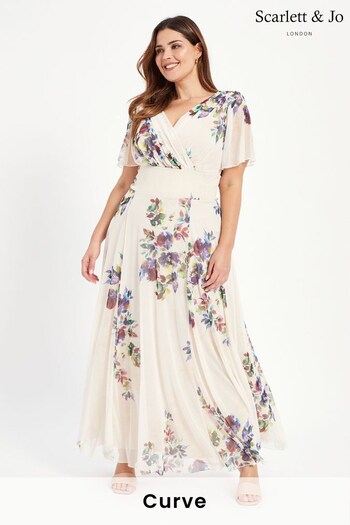 Scarlett & Jo White Multi Isabelle Floral Print Float Sleeve Maxi Dress (K01014) | £42