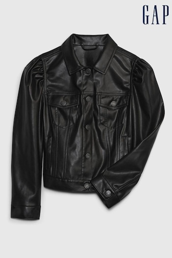 Gap Black Faux-Leather Puff Long Sleeve Jacket (K01094) | £55