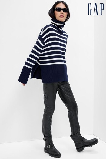 Gap Navy Relaxed Stripe Turtle Neck Tunic Jumper (K01262) | £45