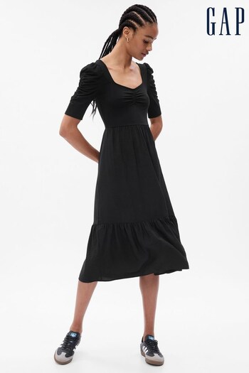 Gap Black Ruched Tiered Midi Dress (K01293) | £65