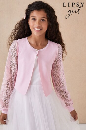 Lipsy Pink Lace Sleeve Occasion Cardigan (K01462) | £22 - £28