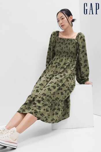Gap Green Print Square Neck Midi Dress (K01905) | £60