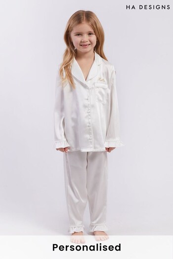Personalised Mini Children's Luxury Satin Frill Long Sleeve Pyjama Set by HA Designs (K01960) | £40